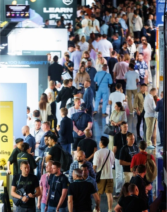 Guests streaming through the expo hall